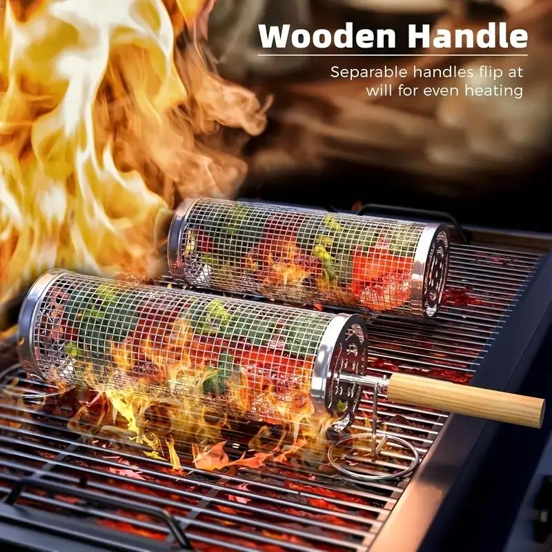 Outdoor Camping Cooking Set - RVS BBQ Grillmand, Ronde Rolbare Cilindervormige